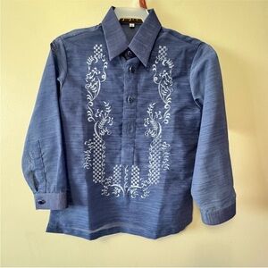 Barong Tagalog Blue Embroidered Kids Shirt